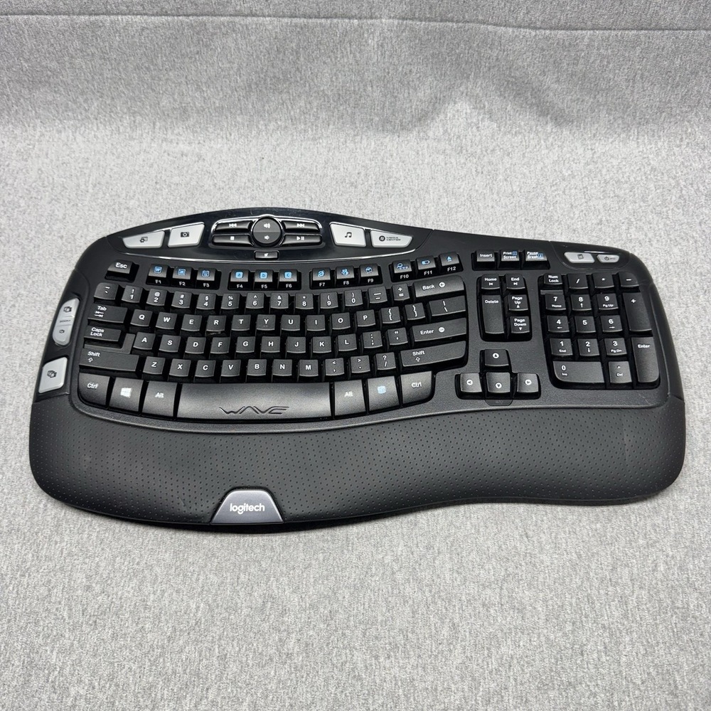 Logitech K350 Wireless Wave Keyboard Tested Working No Dongle Ergonomic Black